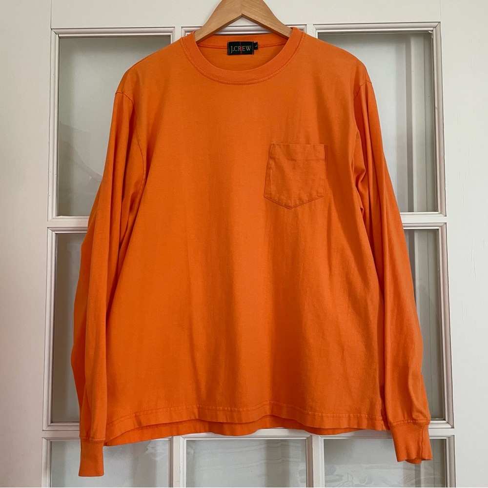 J Crew vintage 90s orange long sleeve t-shirt tee 100% cotton made in USA large